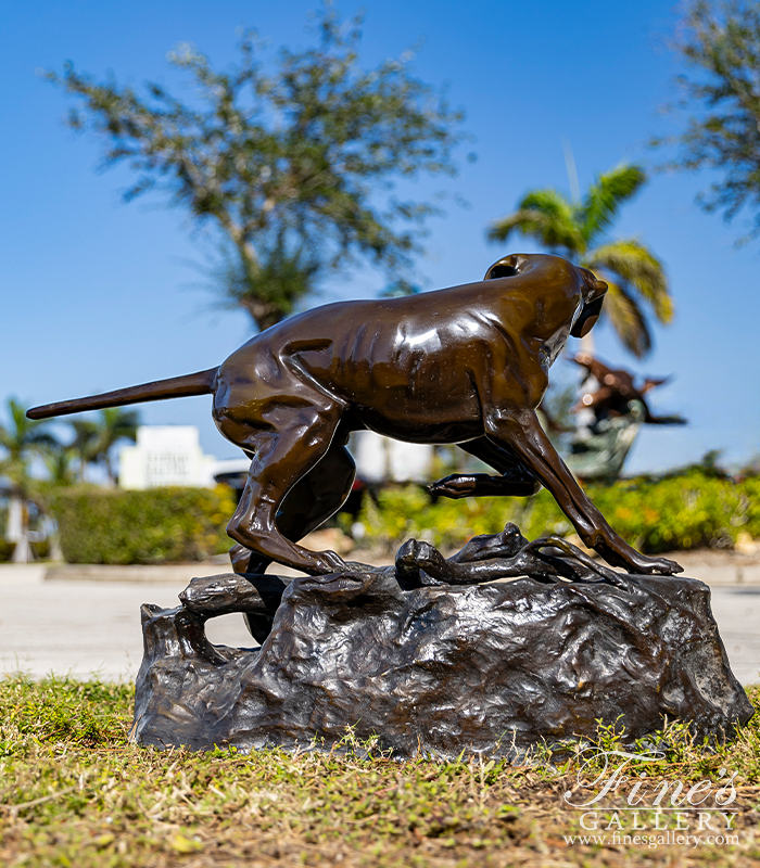 Bronze Statues  - Vintage Bronze Hunting Dog With Bird Statue - BS-782